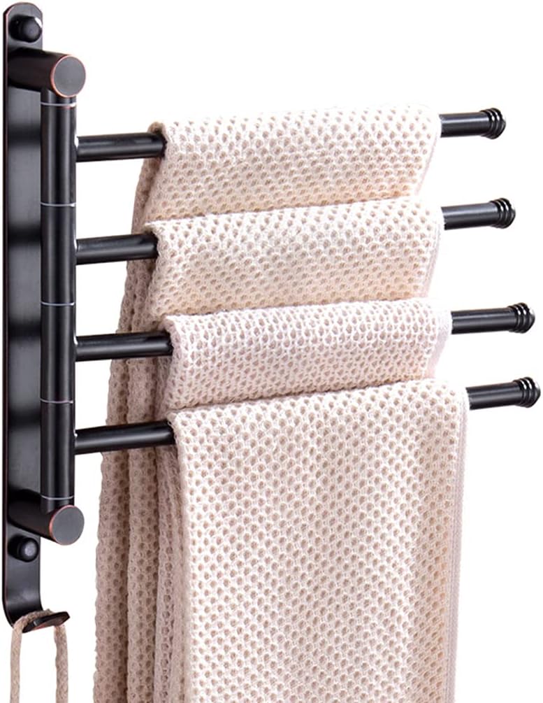 FAMMIX Black Swing Out Towel Bar, Bronze Oil Rubbed Folding Arm Swivel Hanger Bathroom Storage Organizer Rustproof Wall Mount, Swivel Towel Rack for Shower Room, Kitchen 4bars