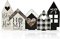 Sme Smile 5-Pc Rustic Wooden House Standing Signs - Cozy Farmhouse Shelf Table Decor with Hearts & Home Phrases