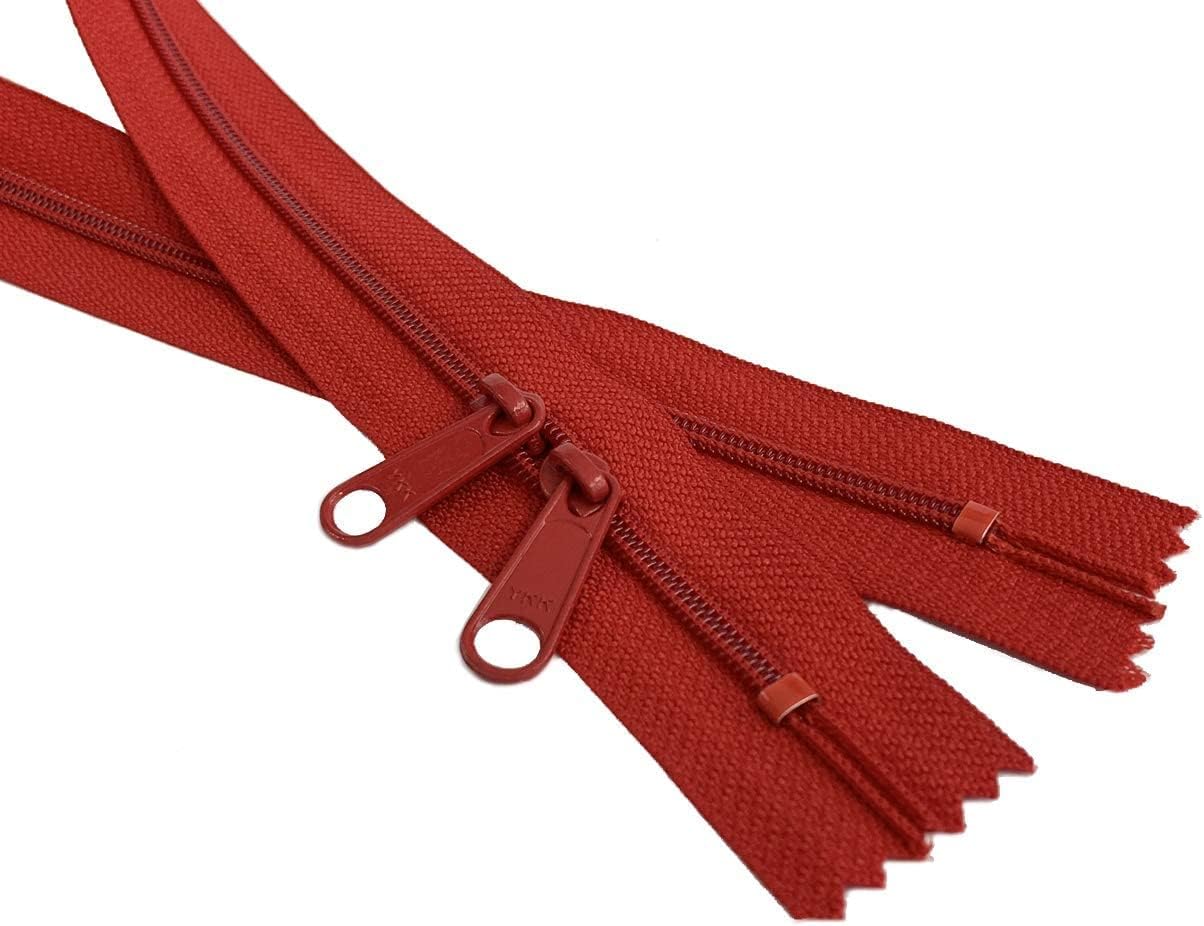 14 Double Slide Handbag Zippers YKK #4.5 Coil with Two Head to Head Long Pull Sliders - Tape Color: Hot Red #519 - Choose Your Quantity - Made in The United States (10)