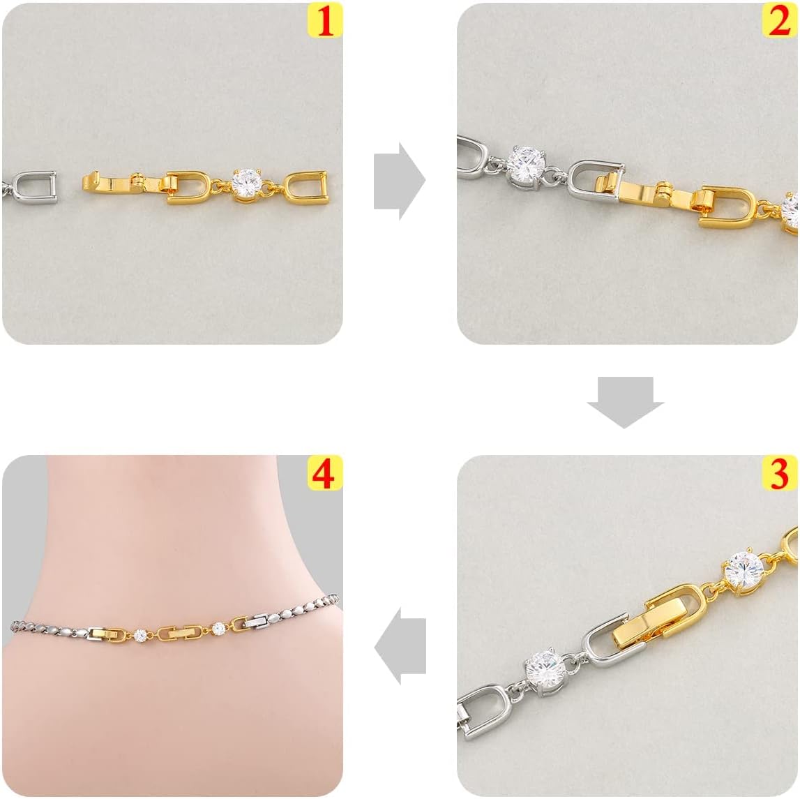 Necklace Bracelet Extenders, 3pcs Gold Plated Crystal Rhinestone Foldover Extension Clasp Set for Bracelet Necklace and Jewelry Making (Gold Tone) - Image 4