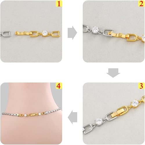 Miniatura 4 de Extensores de pulsera para collar, 3 piezas de diamantes de imitación chapados en oro, juego de cierre plegable para pulseras, collares y