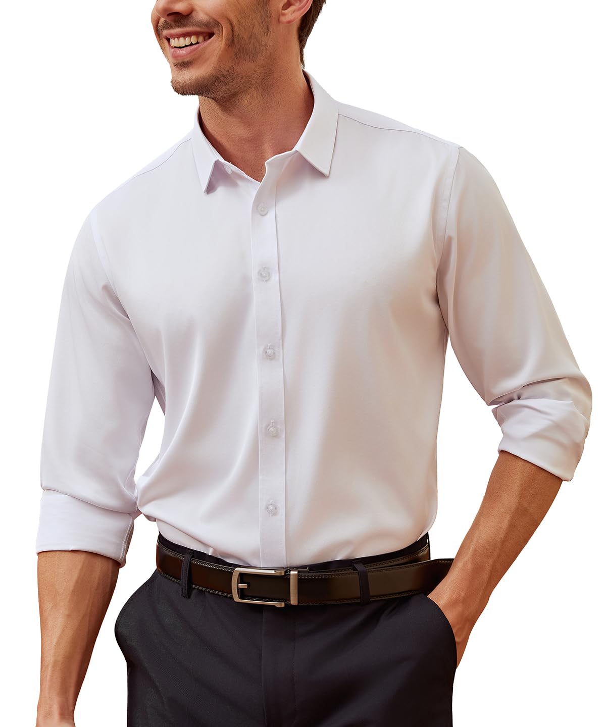 Chemise Homme 100%Coton Sans Repassage Manches Longues Couleur Unie