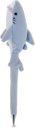 Miniatura 1 de DolliBu - Bolígrafo de peluche de tiburón gris, lindo y suave de la vida marina, juguete novedoso, bolígrafo de escritura único para escuela y