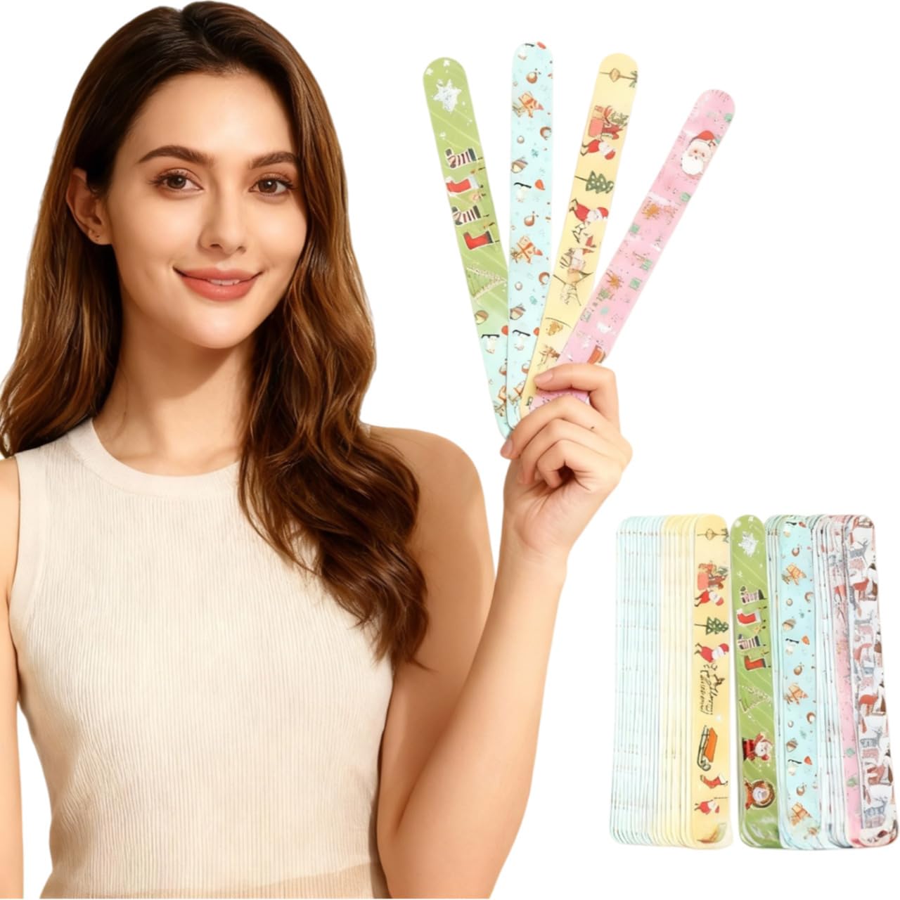 FOMIYES 12Pcs Christmas Nail Files Double Sided Nail File and Buffers Emery Boards for Natural and Acrylic Nails Manicure Pedicure Tools Random Style