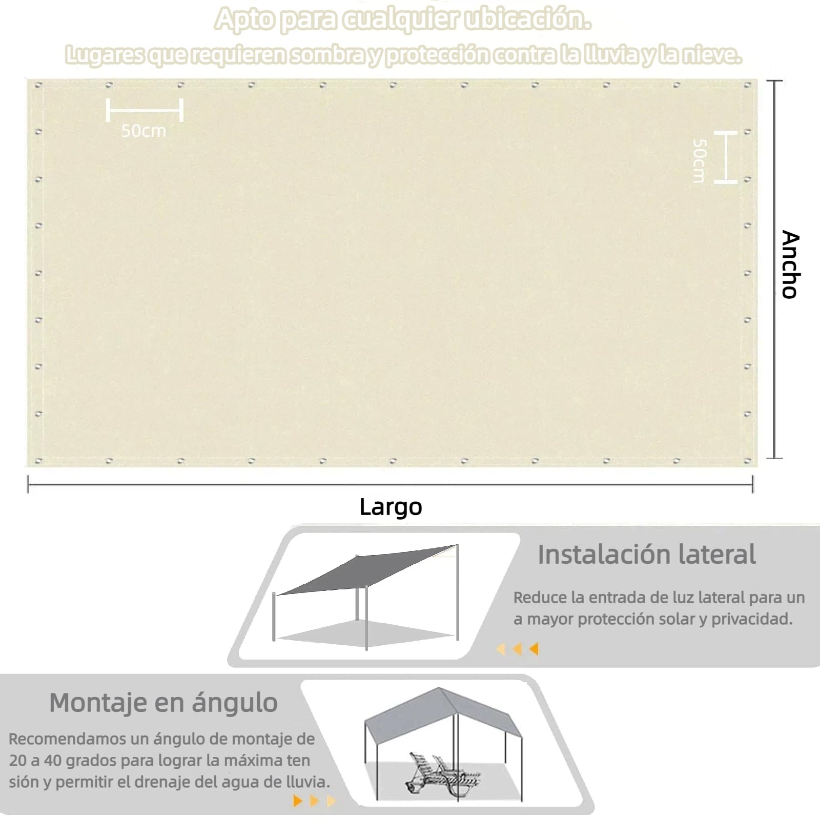 Toldo Vela de Sombra Impermeable 3.5x3.5m Rectangular Toldos Exterior Terraza Protección Rayos UV 95% Resistente al Desgarro para Terraza Balcon Patio Exteriores Jardín Césped (Beige)