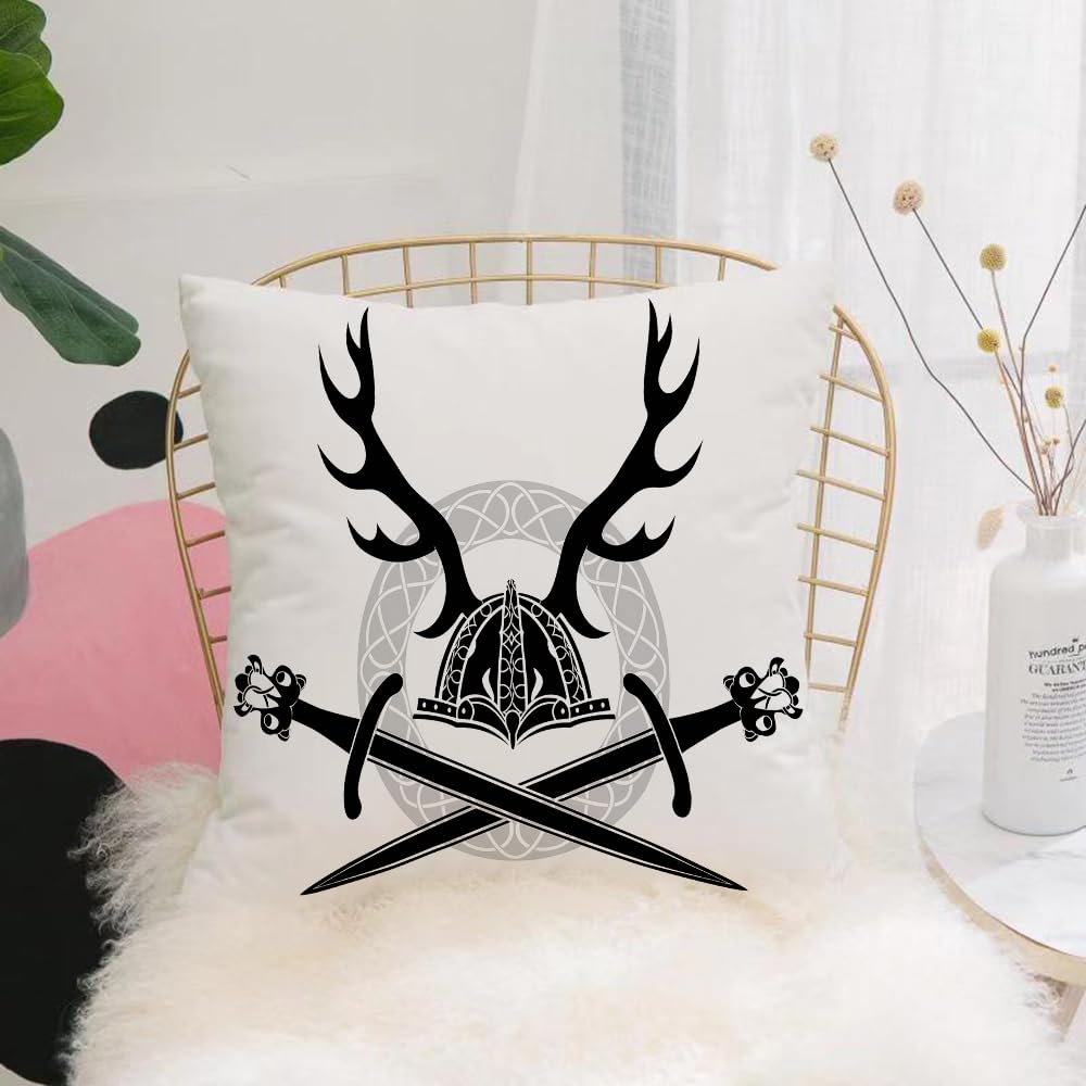 HYOSXW Cushion Cover,Throw Pillow Case Home Decorative for Living Room Bedroom Sofa Chair 16X16 Inch,Helmet with antlers and Viking swords stencil,Pillowcase 40X40cm