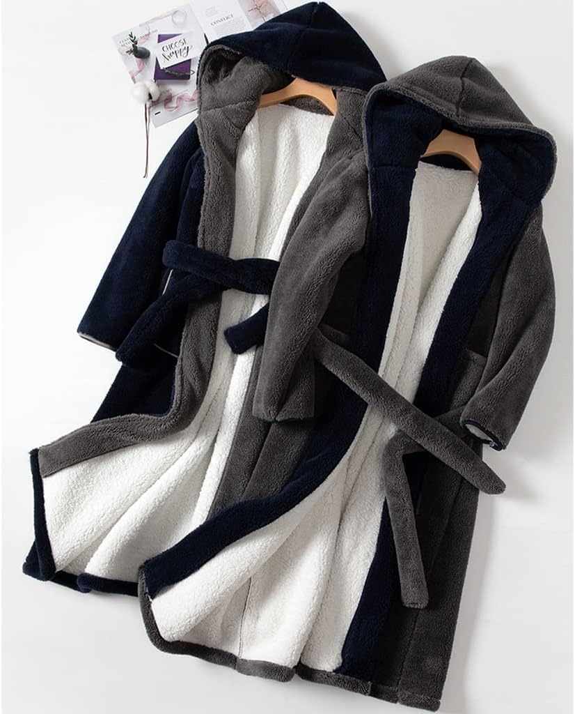 Szlafrok Męski, Ciepły I Gruby, Wykonany Z Flaneli I Skóry Jagnięcej, Z Regulowanym Paskiem, Odpowiedni Do Noszenia Zimą W Domu (Dark gray XXL)