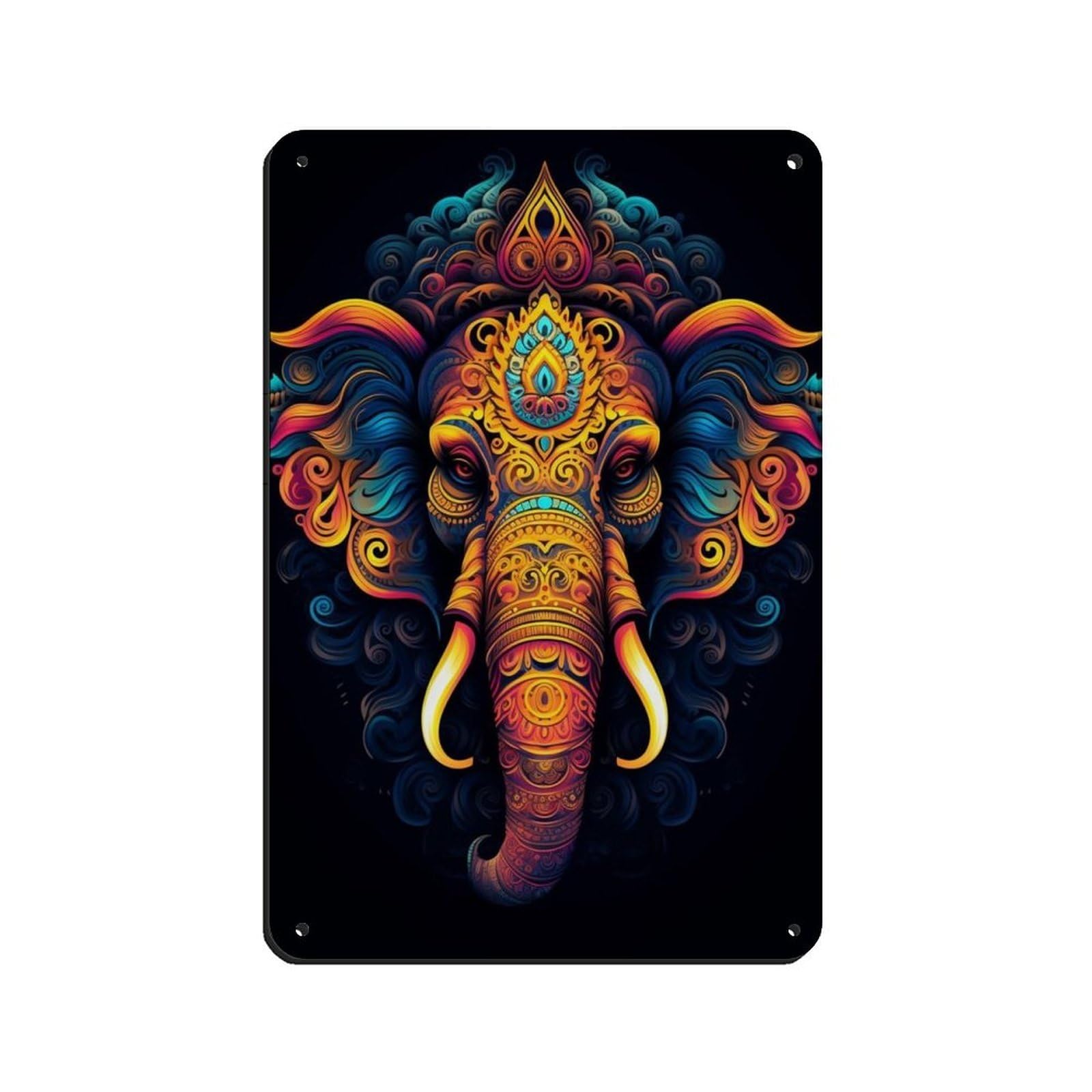 Colorful Ganesh Art Tin Sign Vintage Metal Pub Club Cafe Bar Home Wall Art Decoration Poster Retro 8x12inch(20x30cm)