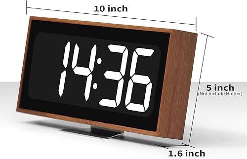 Miniatura 3 de Relojes de escritorio digitales de madera simples reloj LED eléctrico con números grandes, relojes pequeños silenciosos para estante vintage gran