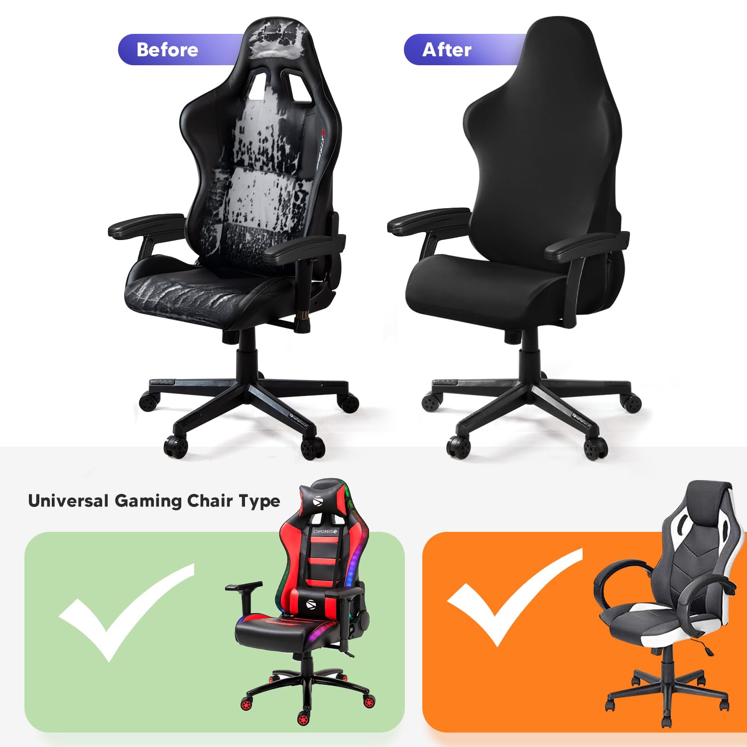 Coprisedia da Gaming Universale Elastico Lavabile con Doppia Cerniera Stile Racing Nero
