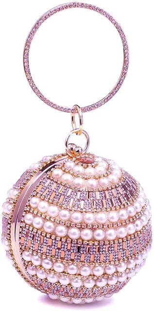 Women's Small Shiny Sparkling Elegant Ball Shape Pearl Studded Crystal Diamanti Evening Clutch Bag For Wedding Bridal Prom Party Clutch Dinner