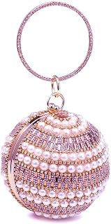 Women's Small Shiny Sparkling Elegant Ball Shape Pearl Studded Crystal Diamanti Evening Clutch Bag For Wedding Bridal Prom Party Clutch Dinner