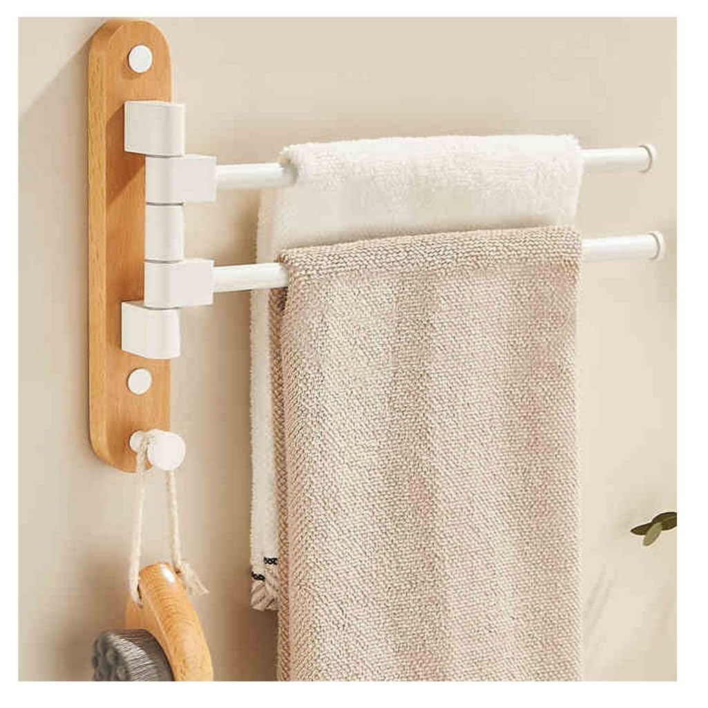 LMYSXAOZ Walnut Wood Swivel Towel Rack Bar for Bathroom, Retro Wall Mounted Widen Folding Arm Swing Out Hanger Holder Space Saving Laundry, Kitchen, Outdoor 2Bar
