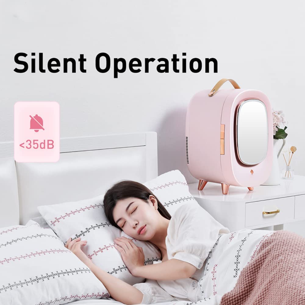 Mini Nevera - Mini Nevera de Belleza LED con Espejo Refrigerador de Maquillaje cosmético Profesional portátil con Espejo para el Cuidado de la Piel (13L Rosa)