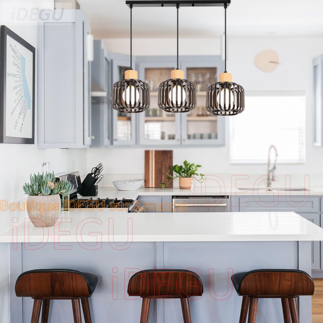 iDEGU Retro hanglamp 18 cm kroonluchter plafondlamp van hout en metaal