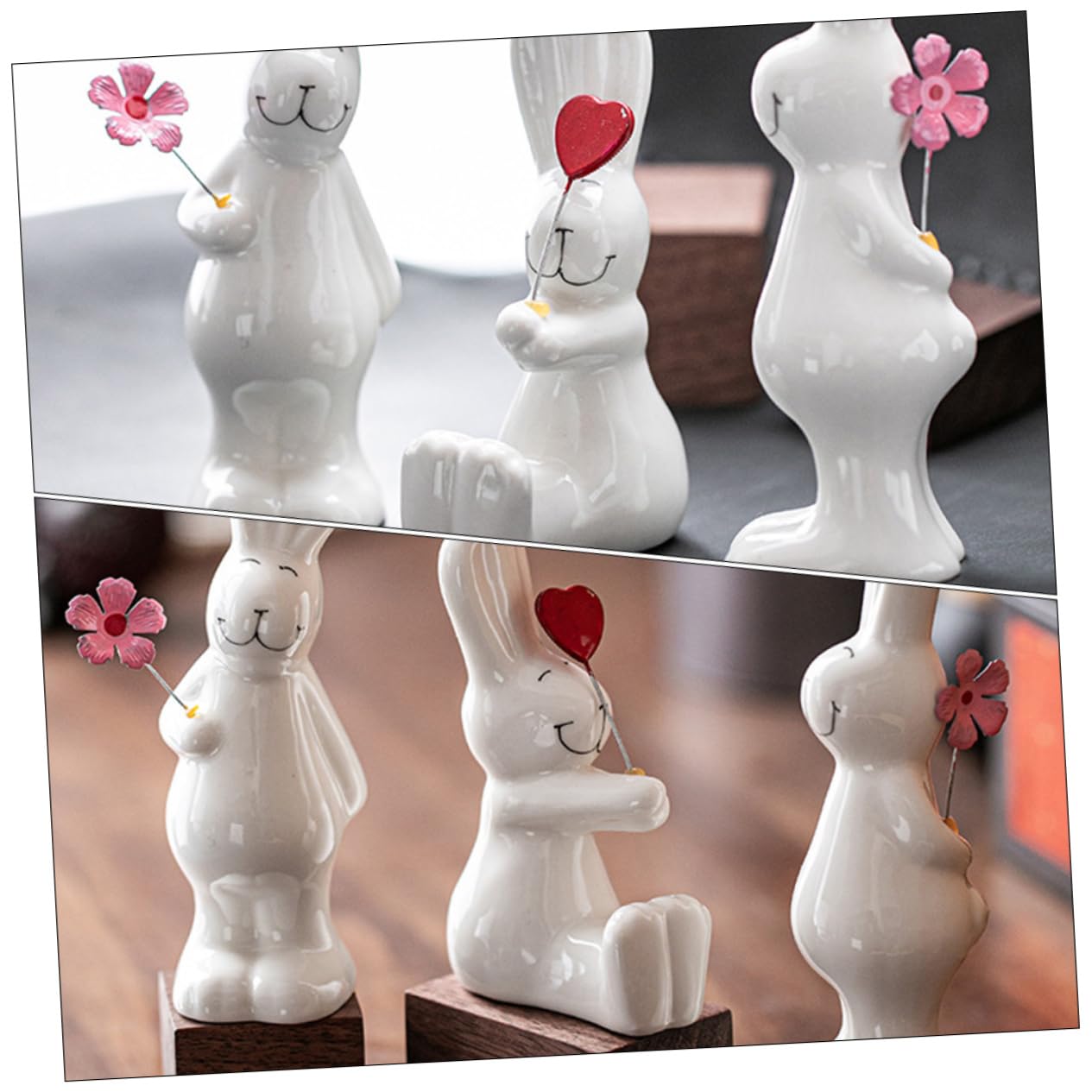 Cabilock 6pièces Décoration De Table Forme De Lapin Statue Décorative Céramique Accessoire De Photographie pour Maison Et Bureau
