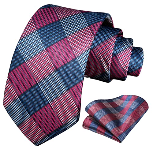 Image of HISDERN Ties for Men Solid Houndstooth Neckties Handkerchief Formal Business Tie & Pocket Square Set Wedding Party