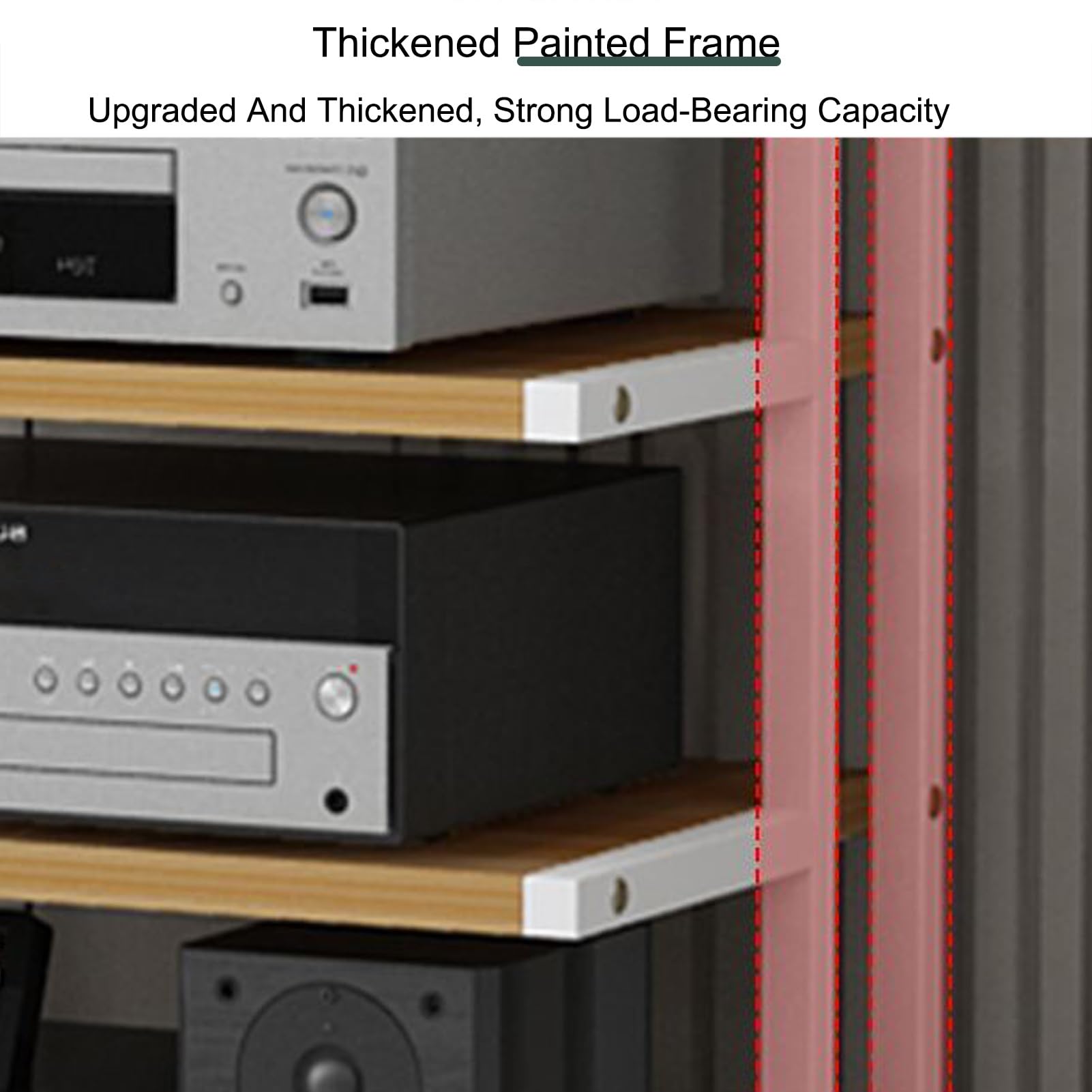 Soporte de medios AV resistente, gabinete estéreo y reproductor de discos, torre de audio y CD, solución de almacenamiento AV para sala de estar, oficina y estudio de grabación (negro, 85,5 x 50 cm)