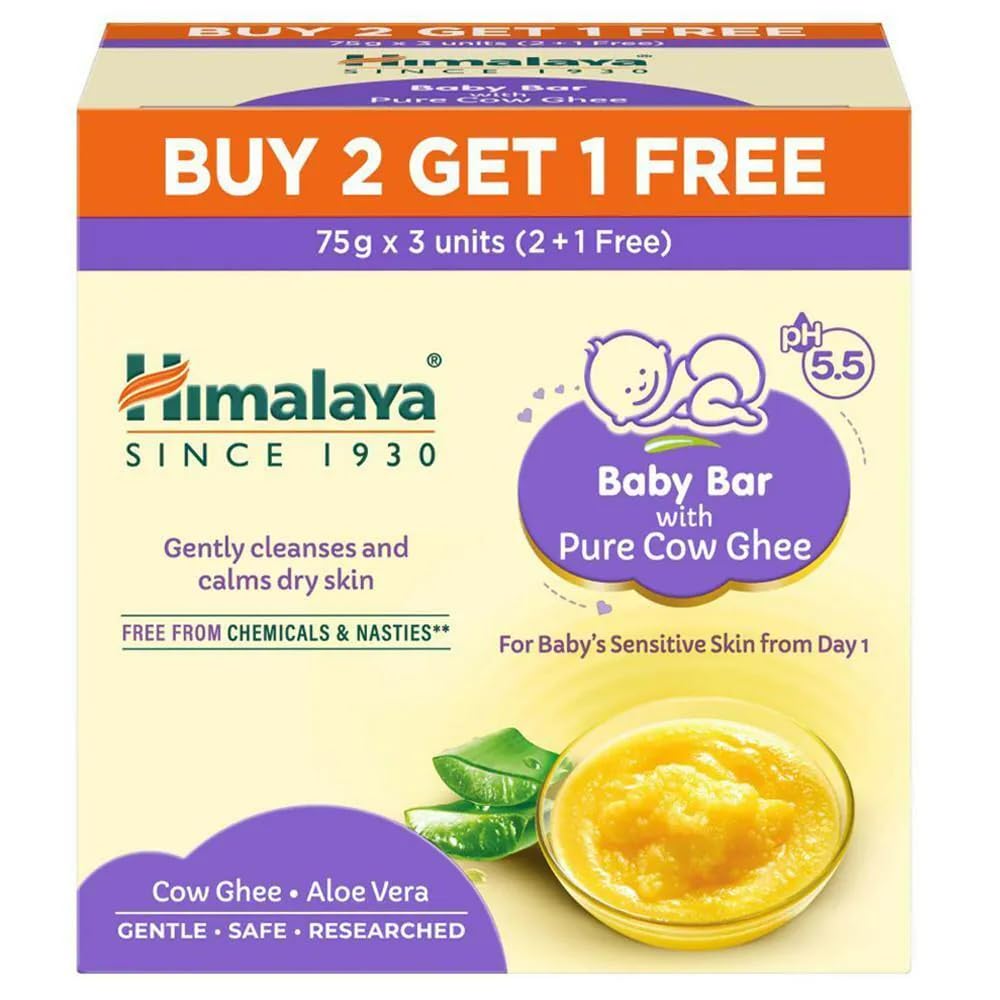 Himalaya Baby Bar with Pure Cow Ghee 75g|Buy 2 Get 1 Free|Ph5.5|Aloe Vera|Soap Free |Safe For Newborn|For Baby's Sensitive Skin From Day 1|No dryness|No Parabens|No Synthetic color|Dermatologically Tested|Pediatrician Evaluated-image-38