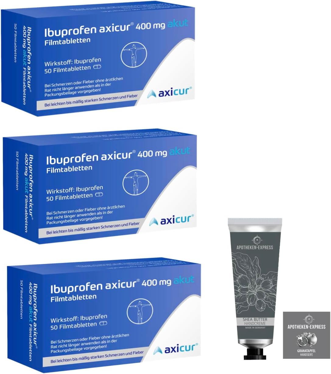 Ibuprofen Ibu 400 Ibuprofen Axicur Sparset mit 3 x 50 Tabletten inkl. Handseife ODER Handcreme Ibuprofen Ibu 400 Ibuprofen Axicur Sparset mit 3 x 50 Tabletten inkl. Handseife ODER Handcreme