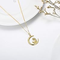 Vista 4 de SISGEM Collar de oro de 14 quilates para mujer, delicado collar de oro para madre e hijo, collar de luna creciente, regalo de cumpleaños