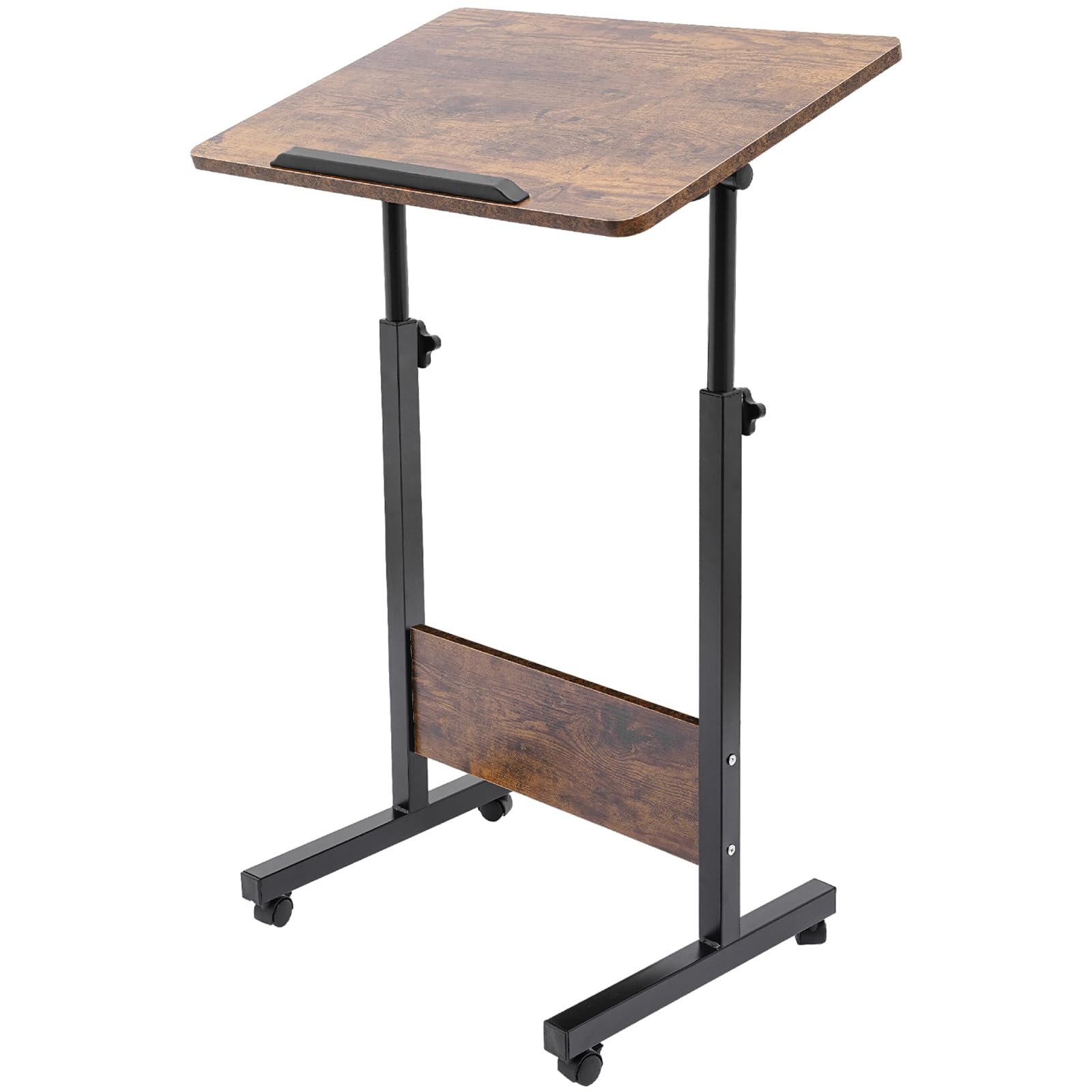 Small Standing Desk with Wheels Adjustable Height Laptop Rolling Stand Up Table Portable Mobile Book Stopper Workstation Desk