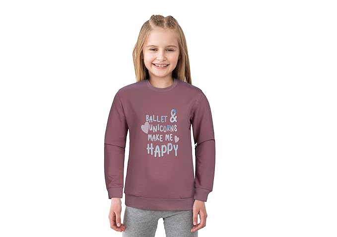 Girls Red Printed Fleece Full Sleeves Sweat Shirt