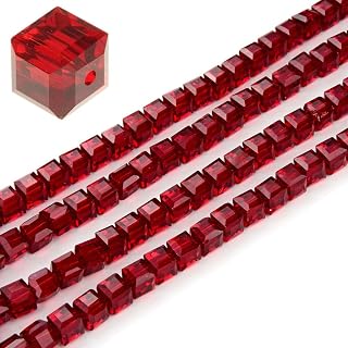 200pcs Czech Faceted Cube Crystal Glass Beads Spacer 8mm (0.3 Inch) Siam Red