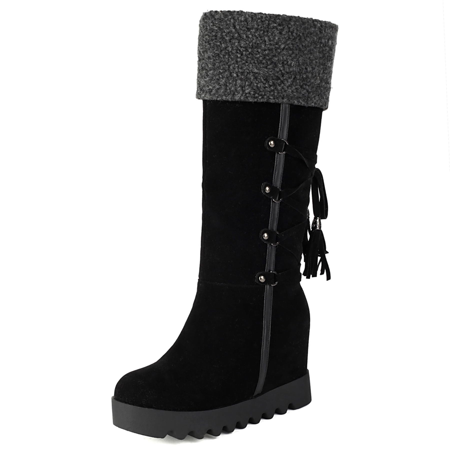 Gicoiz Women Platform Wedge Heel Knee High Warm Snow Boots