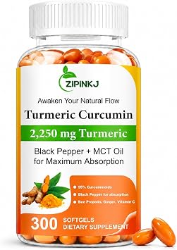 Turmeric Curcumin 2250mg with Black Pepper & Ginger - 95% Curcuminoids Turmeric Complex Supplement, High Absorption, Non-GMO, 300 Softgels