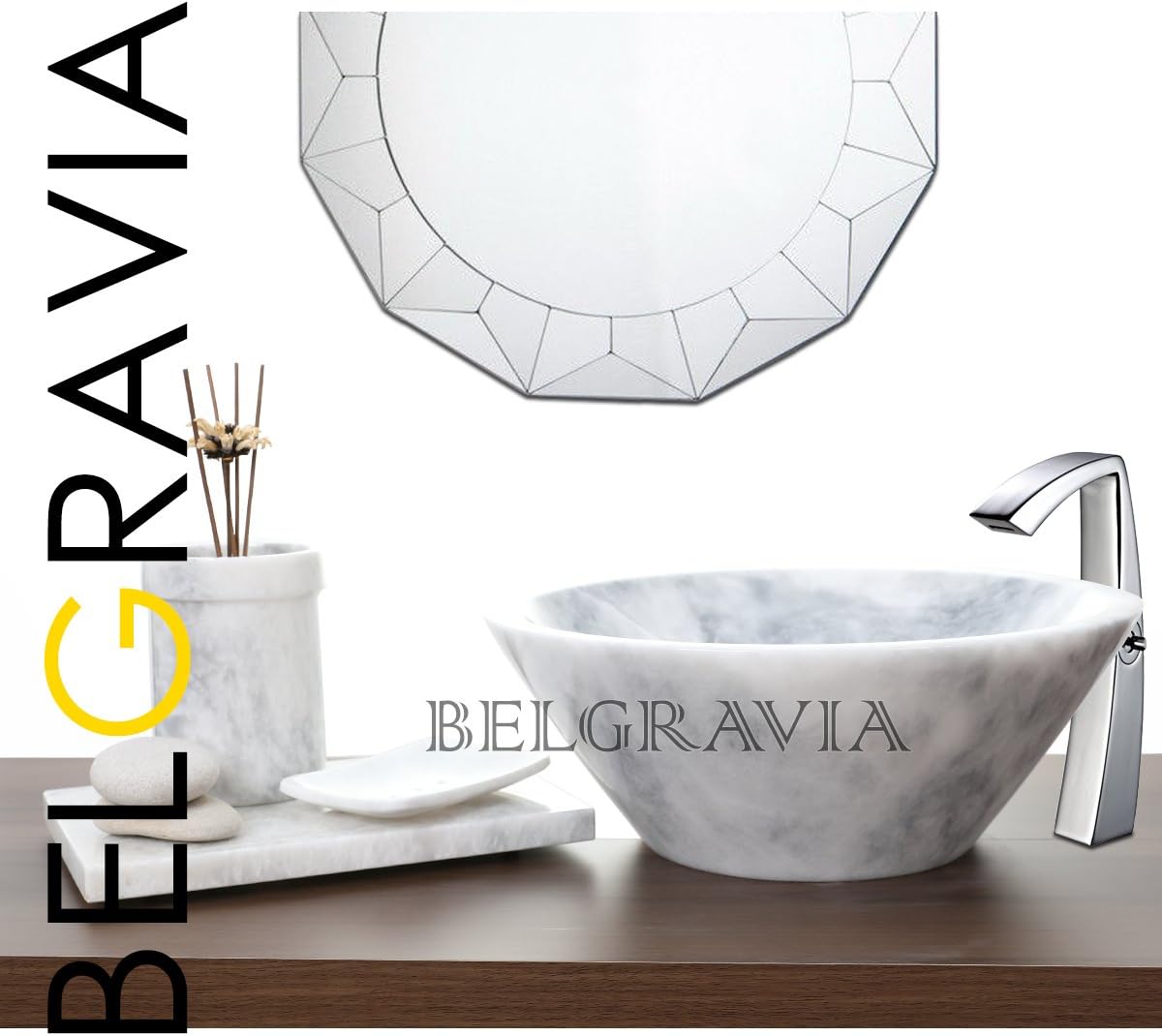 Belgravia Marble® Natural Marble Stone Basin Sink Bathroom Small Cloakroom Vessel Vanity Counter Top Wash Bowl Bath Countertop Sink Conical Deep Round Basin (12" X 4.5", Oriental White)