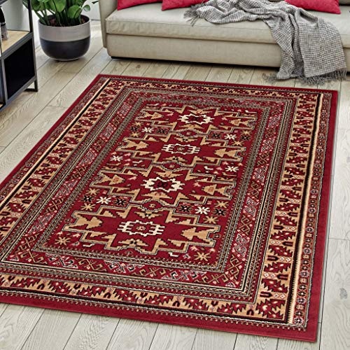 Tappeto Orientale Salotto a Pelo Corto Rosso Bordeaux bordò 120 x 170 cm Classico Persian Design