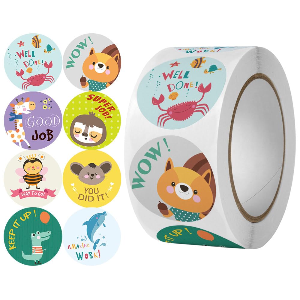 Stickers animaux colorés et élégants en grand rouleau de 500 pièces