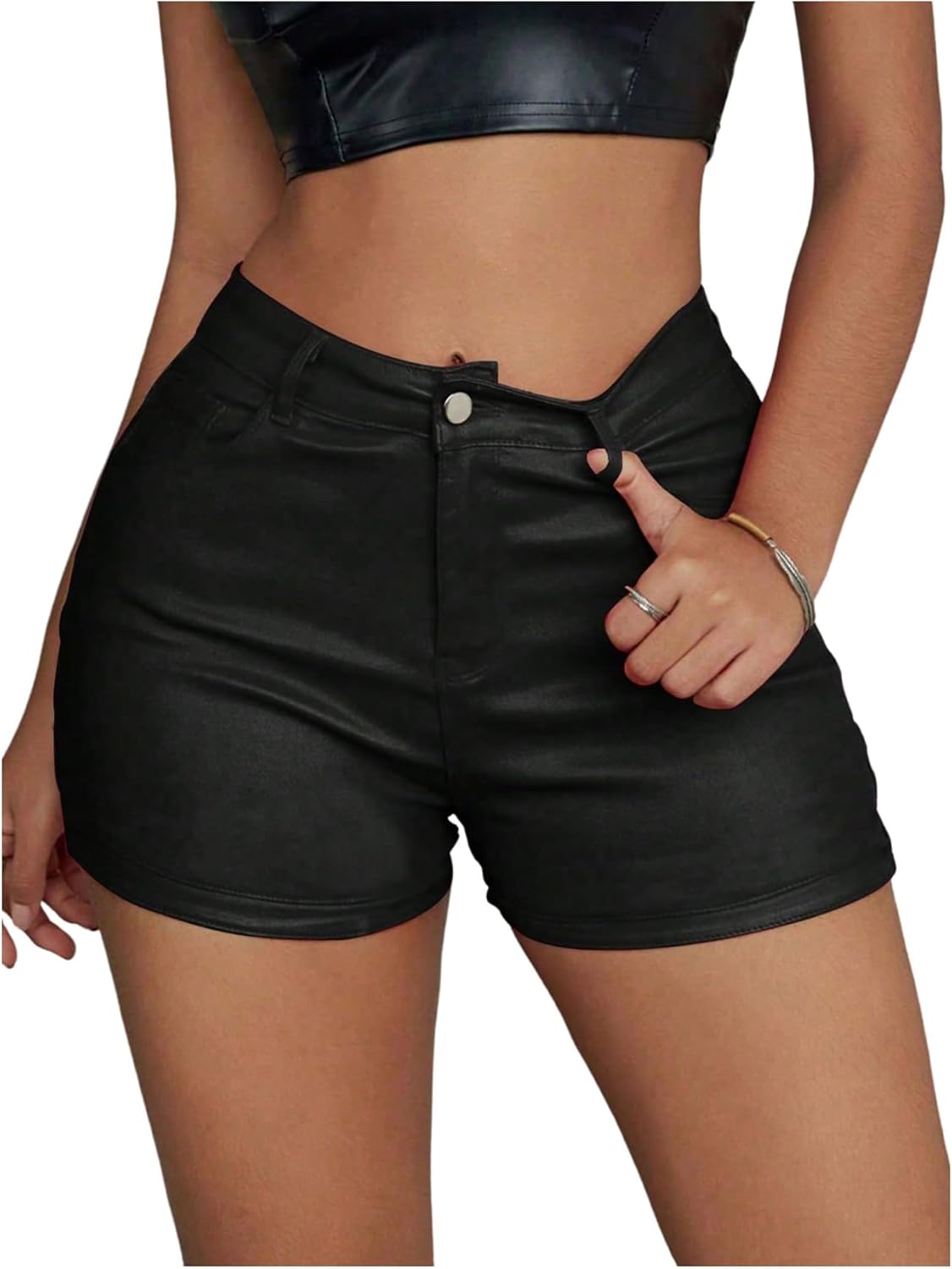 Floerns Women's Plus Size Faux Leather Micro Shorts Party Club Skinny Mini Shorts Festival Outfit