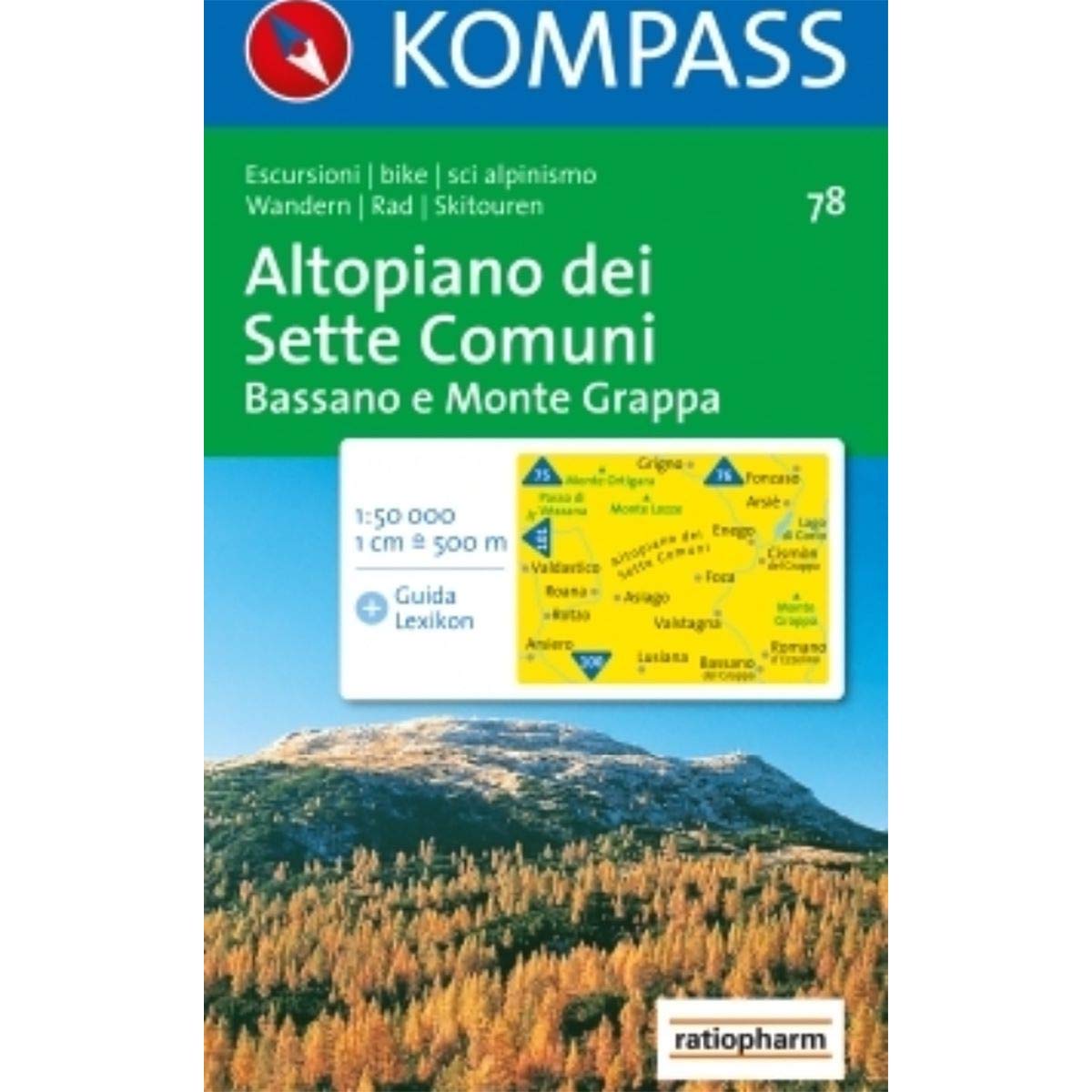 Altopiano dei Sette Comuni: Bassano e Monte Grappa. Carta escursioni, bike e sci alpinismo. Wander-, Rad- und Skitourenkarte. 1.50.000