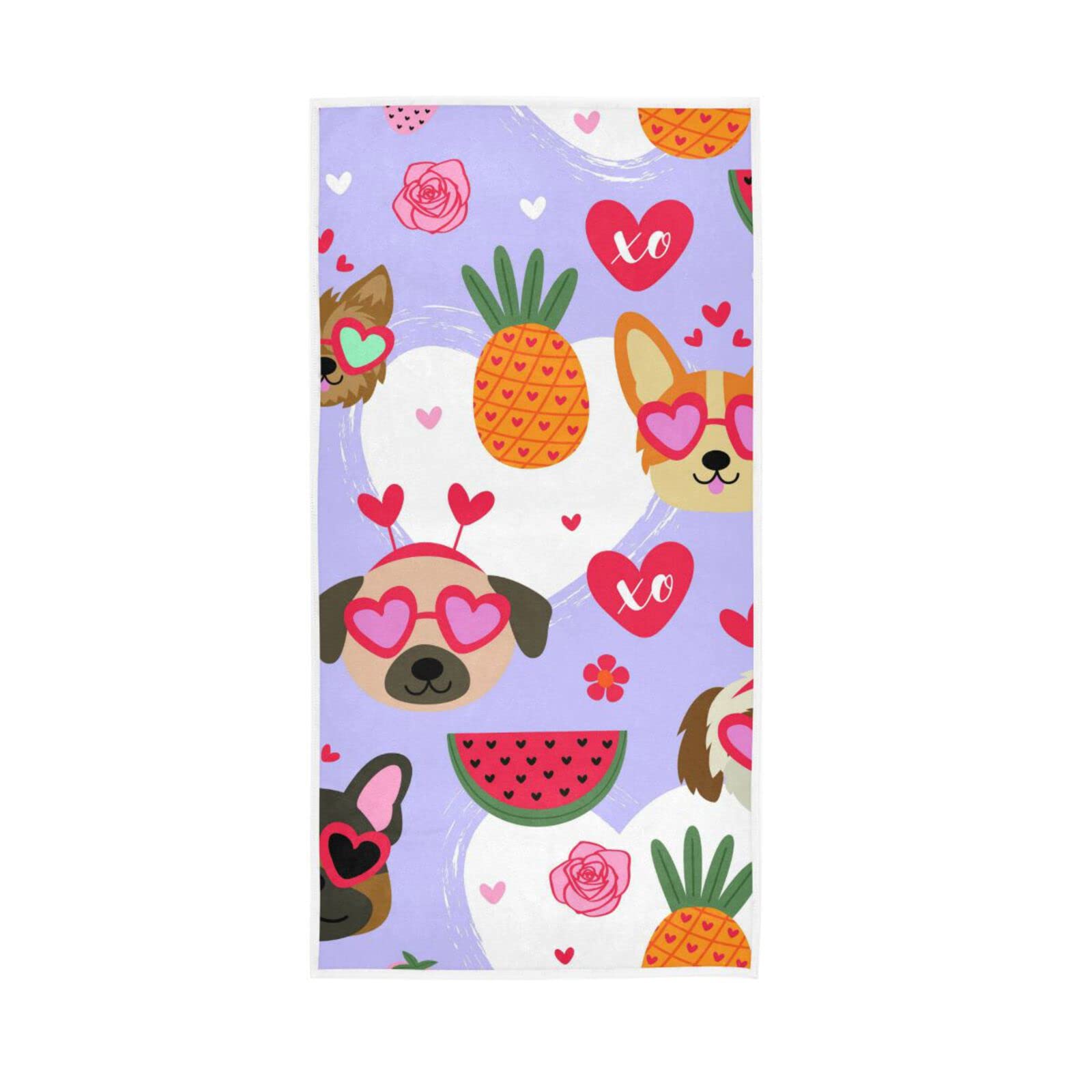 LSRCPD Hand Towels Cartoon Animal Dog Valentine Decor Decor Fingertip Soft Face Towel Absorbent Bathroom Kitchen Towels