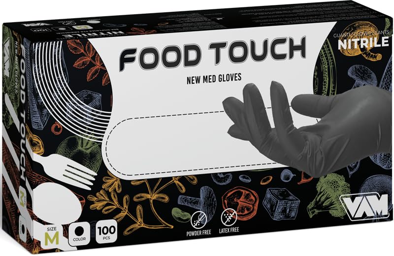 VAM Food Touch Guantes de nitrilo 4 gramos, ideales para la industria alimentaria, Ho.Re.Ca, Estética y Tatuadores, de calidad superior (100, M)
