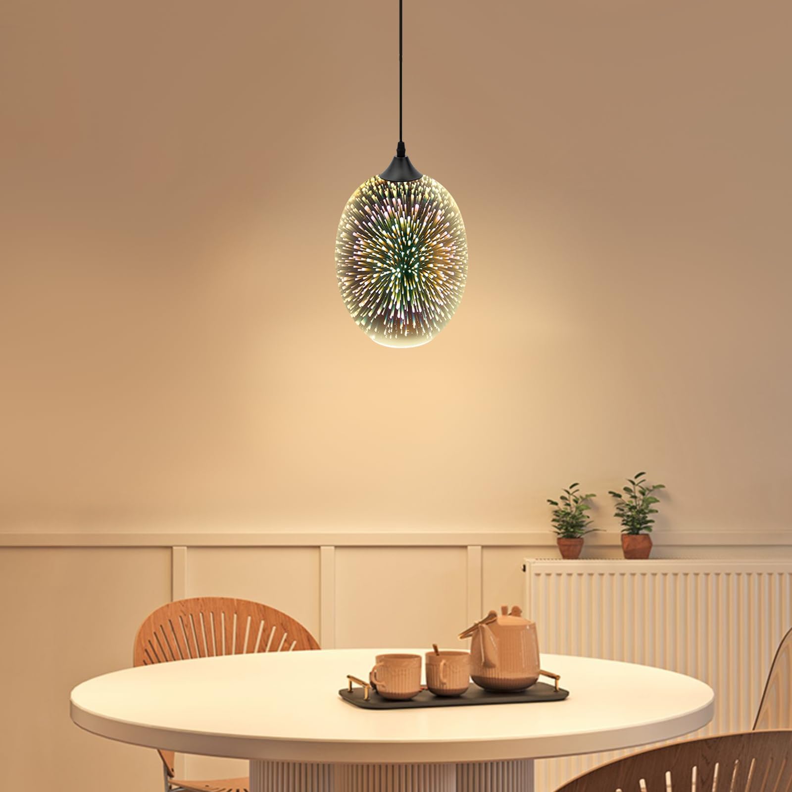 Szklana lampa wisząca 3D, nowoczesna lampa wisząca z regulacją wysokości z oprawką E27, stylowa lampa sufitowa do salonu, sypialni, jadalni i kuchni, lampa szklana, srebrna, bez źródła światła