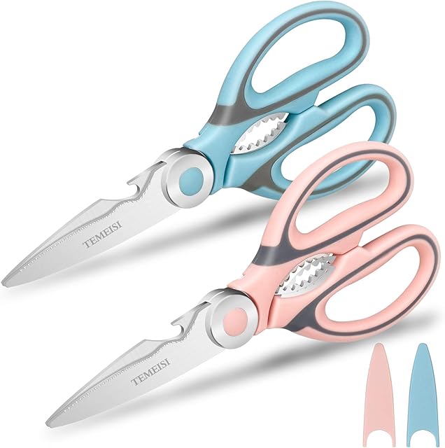 Kitchen Shears, TEMEISI 2-Pack Multi-function Heavy Duty Kitchen Scissors, Ultra Sharp Poultry Shears for Chicken Poultry Fish Meat Vegetables Herbs BBQ
