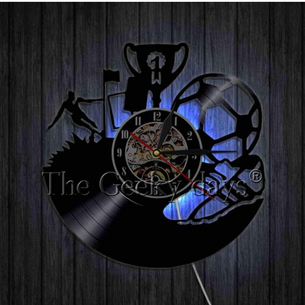 MRQXDP Football Player Shadow Wall Clock Modern Design Soccer Vinyl Record Wall Clock Watches Gift For Fans