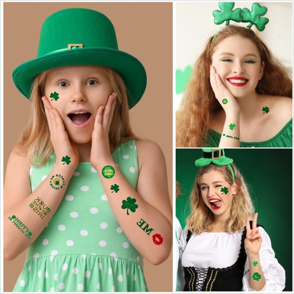 St Patricks Day Accessories for Women St Pattys Accessories Decorations Party Favor Packs Bulk Hat Tie Green Beard Tattoo Stickers Glasses Necklace Beads Slap Bracelets image 5