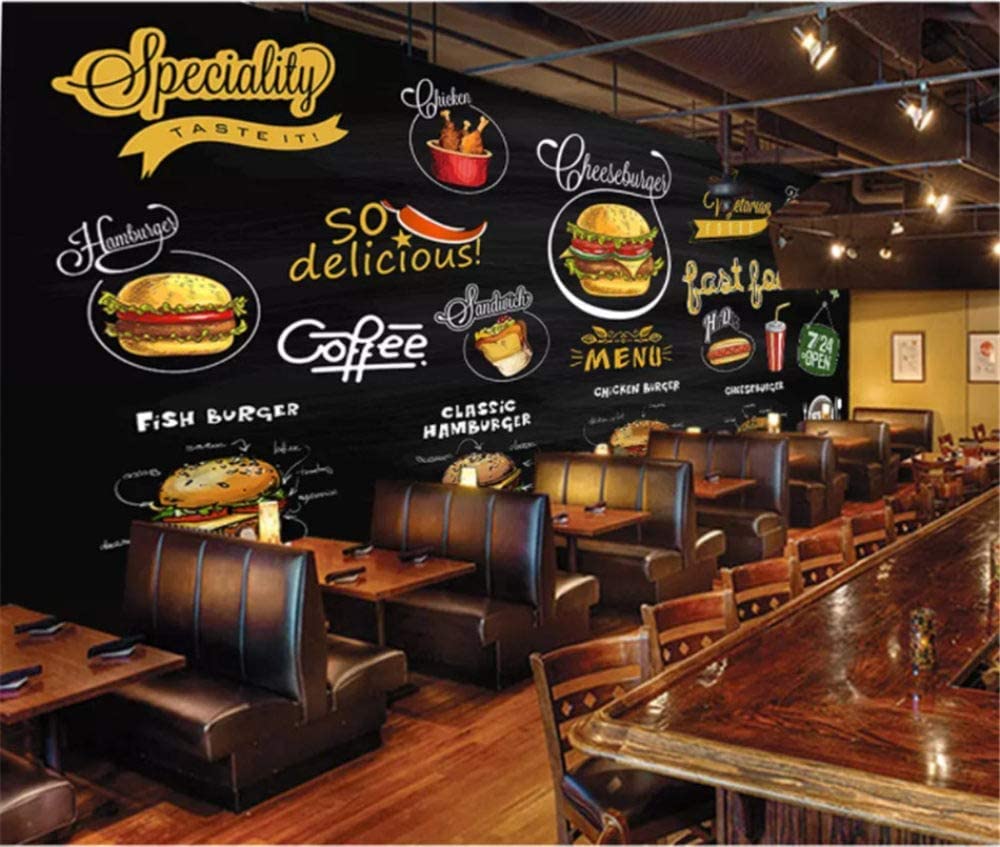 Murales De Pared De Pelar Y Pegar Baño Papel Pintado Removible Para El Dormitorio Restaurante Occidental Pizza Hamburguesa Restaurante De Comida Rápida 3D Render 3D Autoadhesivo Pegatina 200x150 cm
