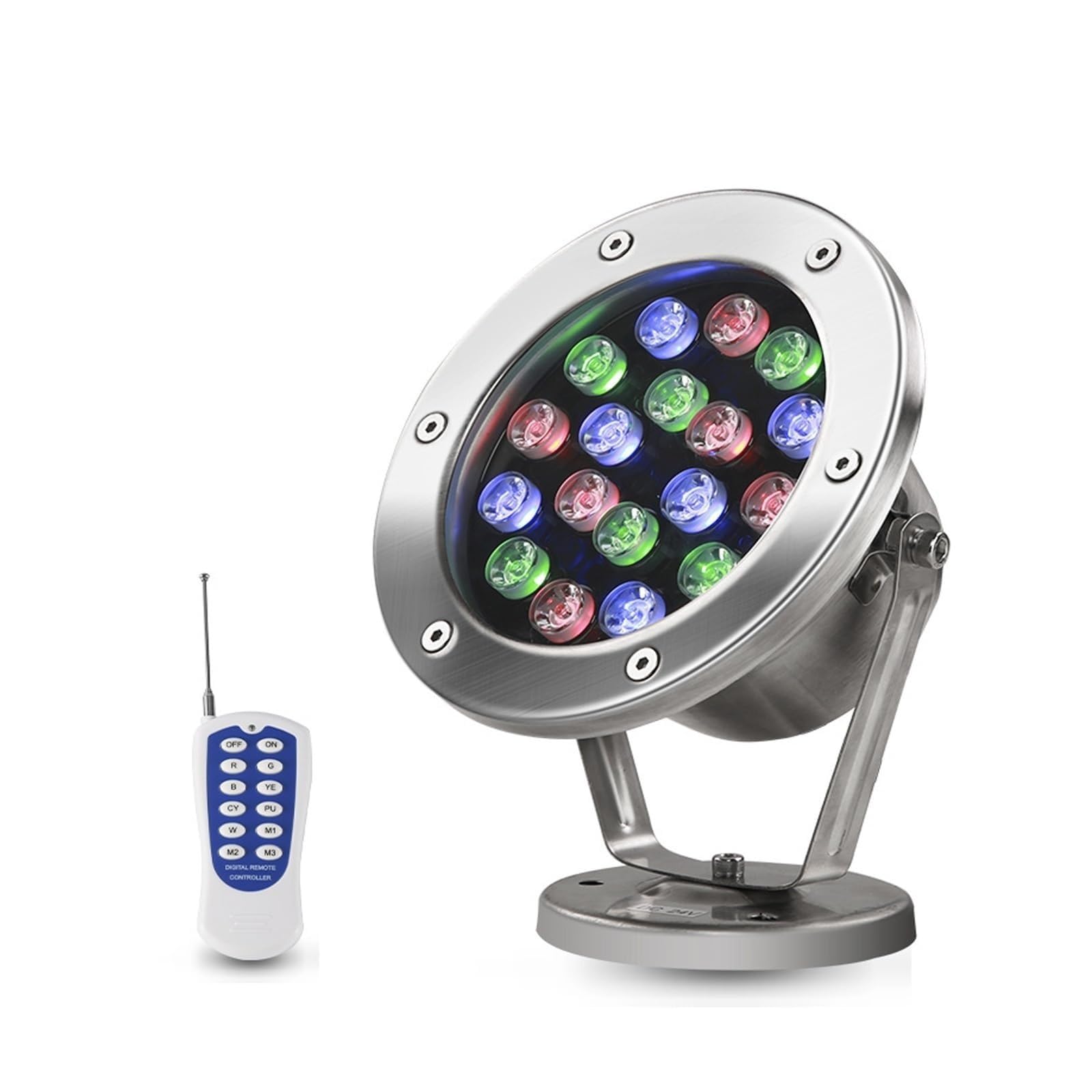 RGB-Unterwasser-Teichbeleuchtung – tauchbares LED-Brunnenlicht, 24 V IP68 wasserdichter Niederspannungs-Unterwasserscheinwerfer, verstellbar(Blue),15W