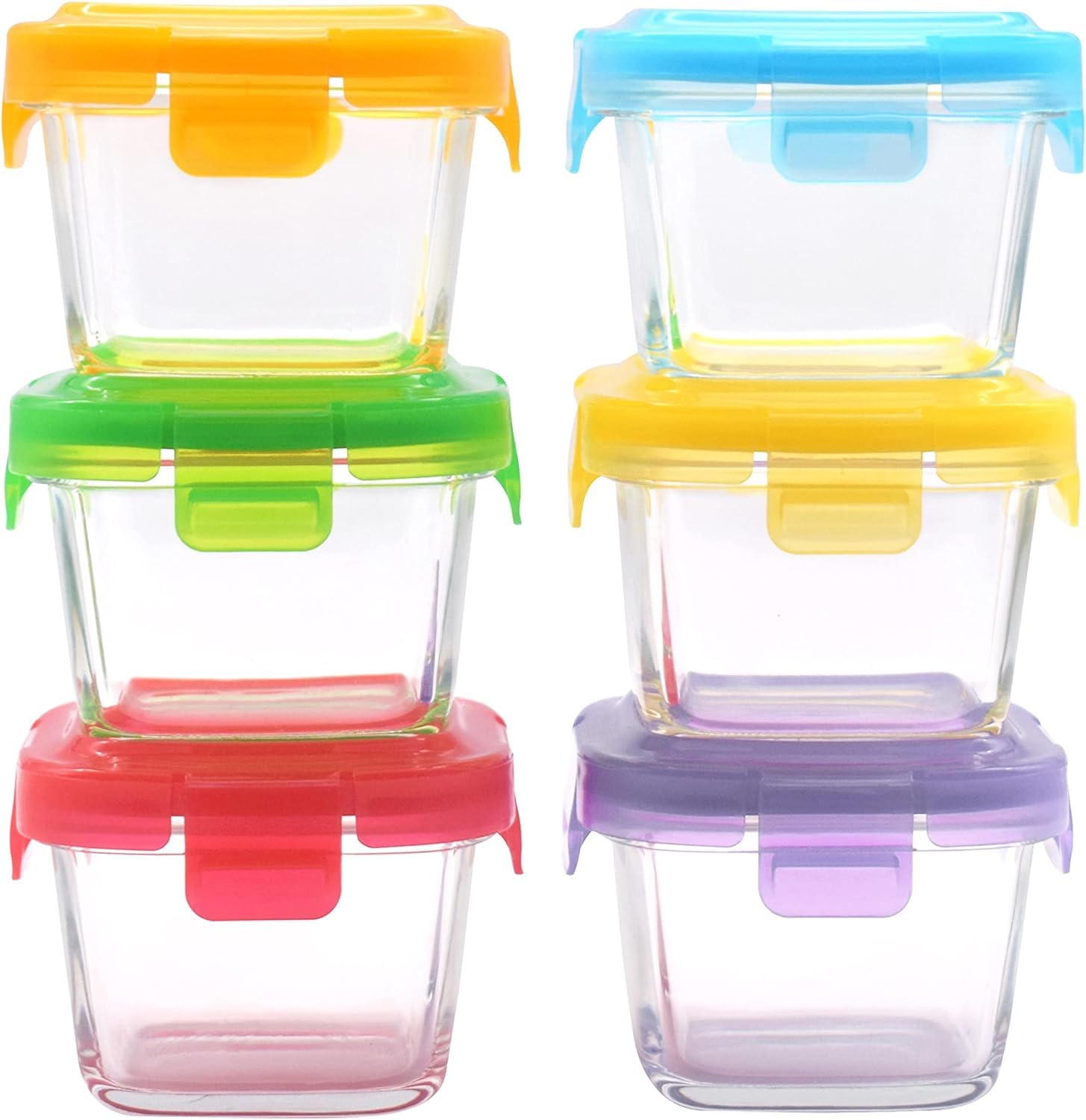 ARSUK Baby Glass Food Containers with Lids (150ml, 6PCS) - BPA-Free Airtight Glass Bowl for Freezer, Meal Prep, and Microwavable Use - Ideal for Lunch Box and Snack Storage