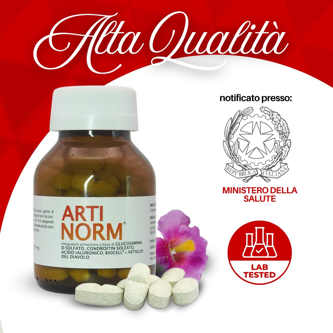 ARTINORM Integratore Alimentare – 60 Compresse con Glucosamina, Condroitina, Acido Ialuronico e Collagene BioCell