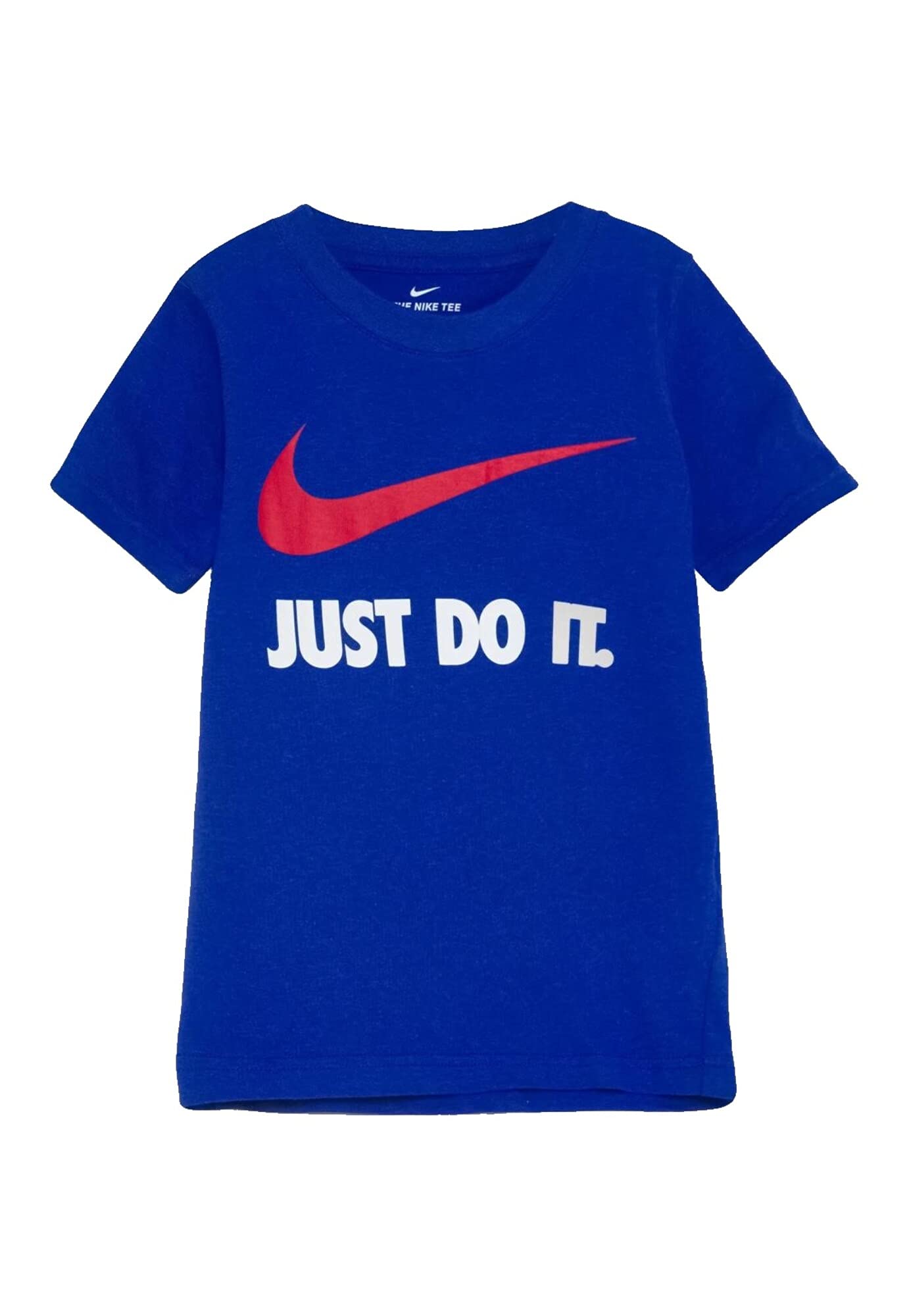 NIKE Camiseta Swoosh JDI S/S Tee, niño, azul con texto en blanco Just Do It