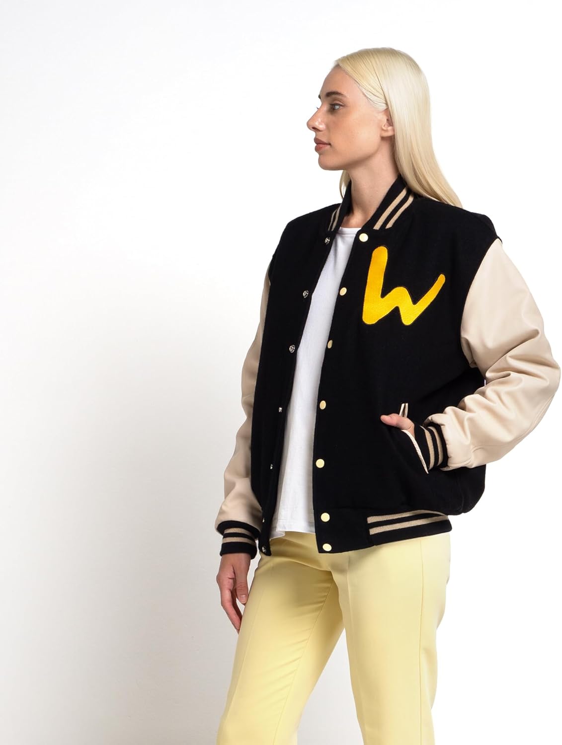 Wool & Lamb Leather Bomber | “W” Logo Front & Embroidered Hunter Club Design | Unisex Streetwear from