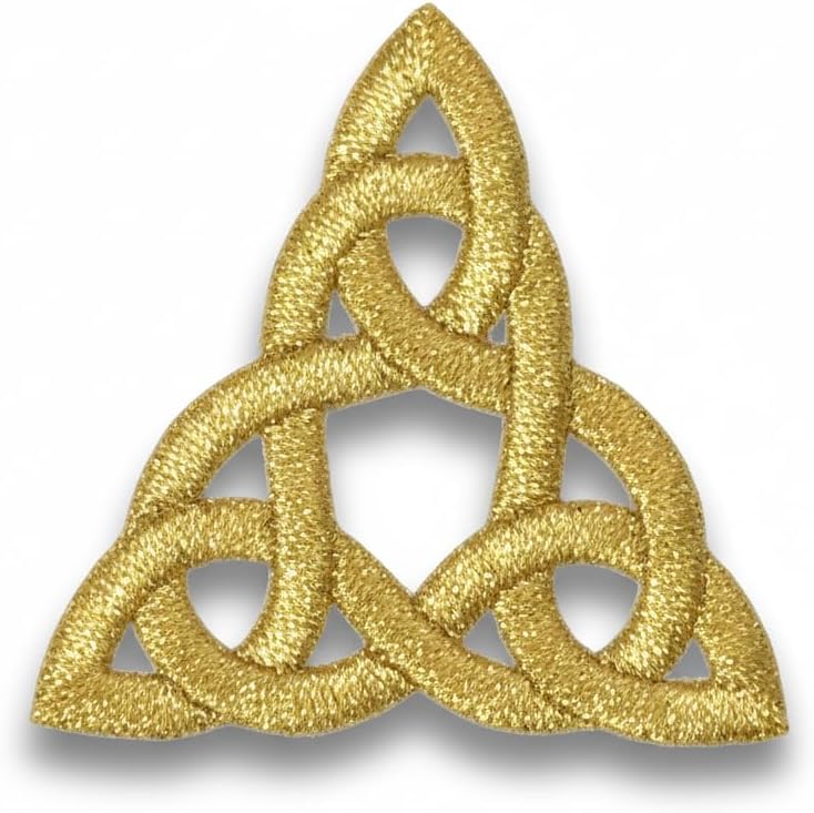 Gold Celtic Embroidered Patch - 3 Inch Triquetra Iron-On or Sew-On Applique - Symbolic Fabric Emblem for Jackets, Bags, and DIY Clothing Decoration
