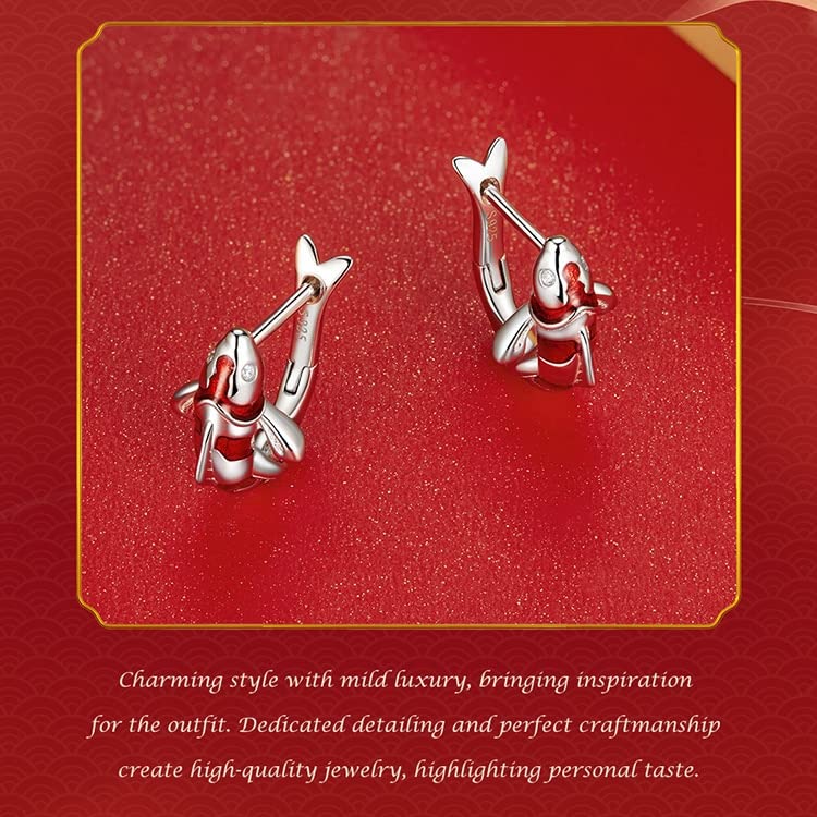 Boucles d'oreilles carpe en argent 925 et émail rouge WEAV pour femme - 7