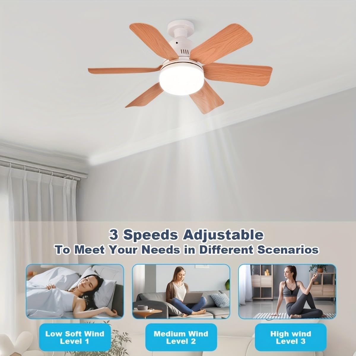 Screw-in Socket Ceiling Fan with Light, Socket Fan Light with Remote 3-Speed Quiet Dimmable Adjustable Color Temp (3000K-6500K) for Bedroom, Living Room